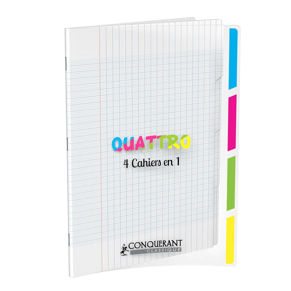 Cahier 4 sections Polypro 24x32 CONQUERANT Quattro grands carreaux séyès 140p 90g