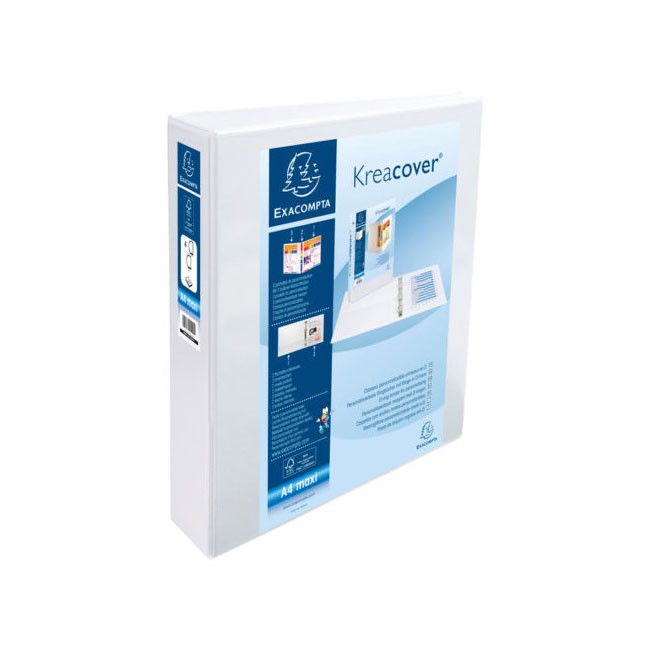 Classeur personnalisable A4+ EXACOMPTA Kreacover 4 anneaux dos 6cm blanc