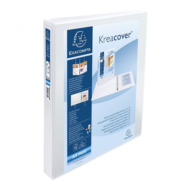 Classeur personnalisable A4+ EXACOMPTA Kreacover 4 anneaux dos 4cm blanc