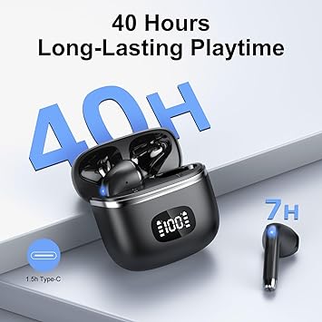 Ecouteurs Bluetooth sans Fil, 2023 Écouteurs Bluetooth 5.3 avec ENC Réduction Casque, 40 Heures Durée de Lecture avec Écran LED, Hi-FI Son Stéréo, IP7 Étanche, Contrôle Tactile Oreillette Bluetooth