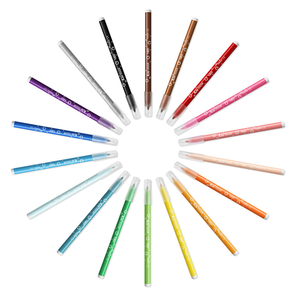 18 feutres pointes moyennes Bic Kid couleur encre ultra lavable