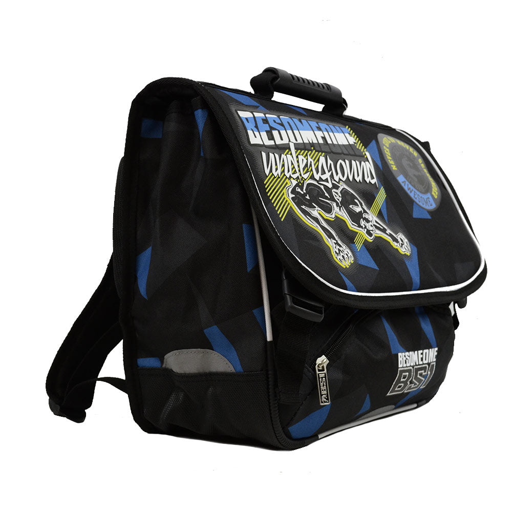 Cartable BESOMEONE 38cm 2 compartiments noir et bleu