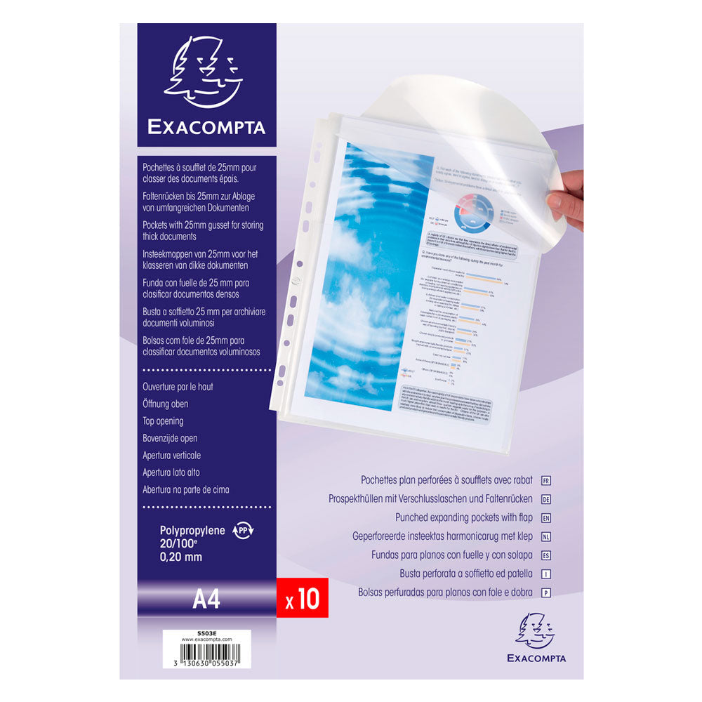 10 pochettes-plan polypro Grand rabat de protection avec soufflet