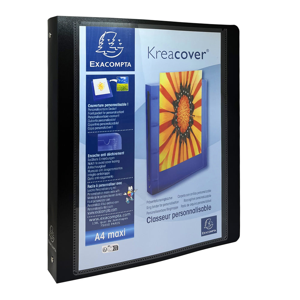 Classeur personnalisable A4+ EXACOMPTA Kreacover 4 anneaux dos 4cm noir