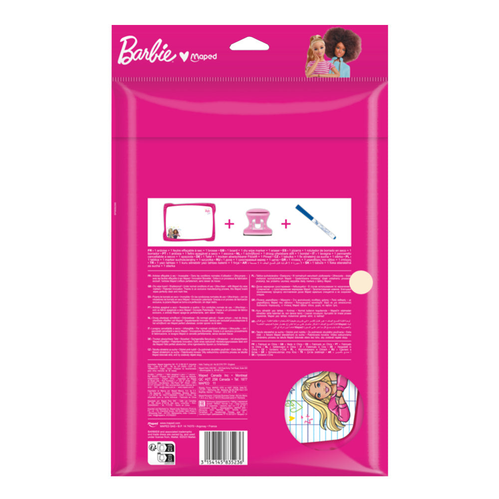 Ardoise blanche incassable MAPED BARBIE + 1 feutre + 1 brosse