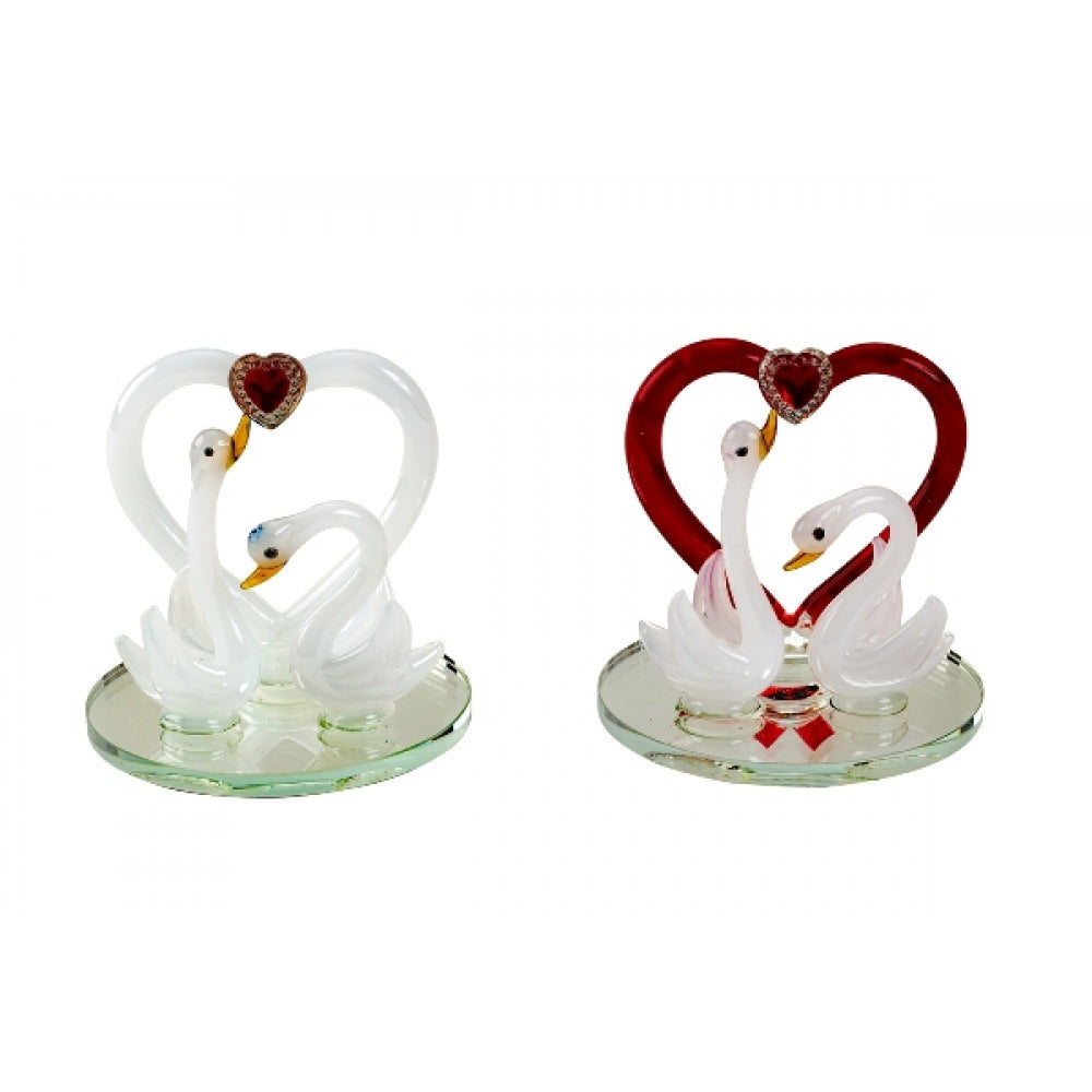 Paire de cygne avec coeur sur miroir h = 6cm