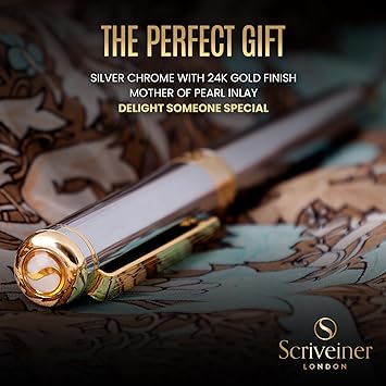 Stylo Roller Argent avec Finition Or 24 Carats, Rechargeable, Beau Cadeau pour Homme & Femme avec Boîte, Accessoire de Bureau Professionnel