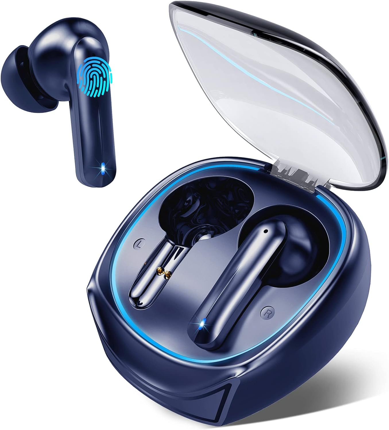 Ecouteurs bluetooth sans fil, Ecouteur Bluetooth 5.3 HiFi Stéréo avec 4 Mic, Casque bluetooth ENC Réduction du Bruit avec Mode de Jeu, 40 Heures de Lecture, Bluetooth Oreillette Étanche IP7, Bleu