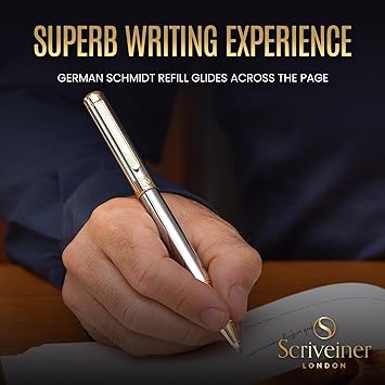 Stylo Roller Argent avec Finition Or 24 Carats, Rechargeable, Beau Cadeau pour Homme & Femme avec Boîte, Accessoire de Bureau Professionnel