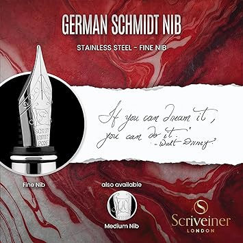 Scriveiner Stylo Plume Deep Crimson Red – Superbe Stylo avec Finition chromée, Plume Schmidt (fine), Coffret Cadeau pour Homme et Femme, Professionnel, Directeur, Bureau, Beau Stylo