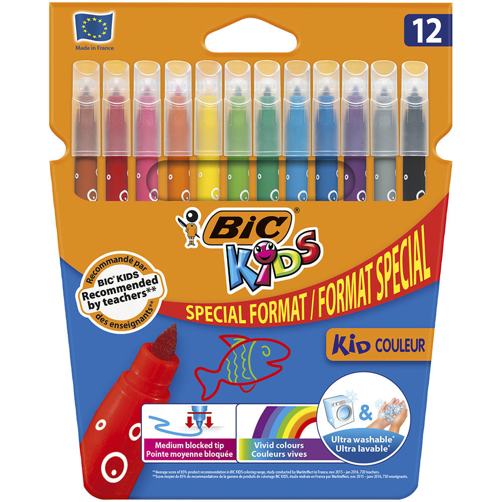 12 feutres pointe moyenne ultra lavable BIC KID COULEUR