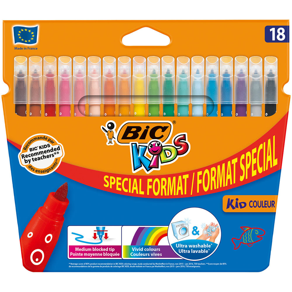 18 feutres pointes moyennes Bic Kid couleur encre ultra lavable