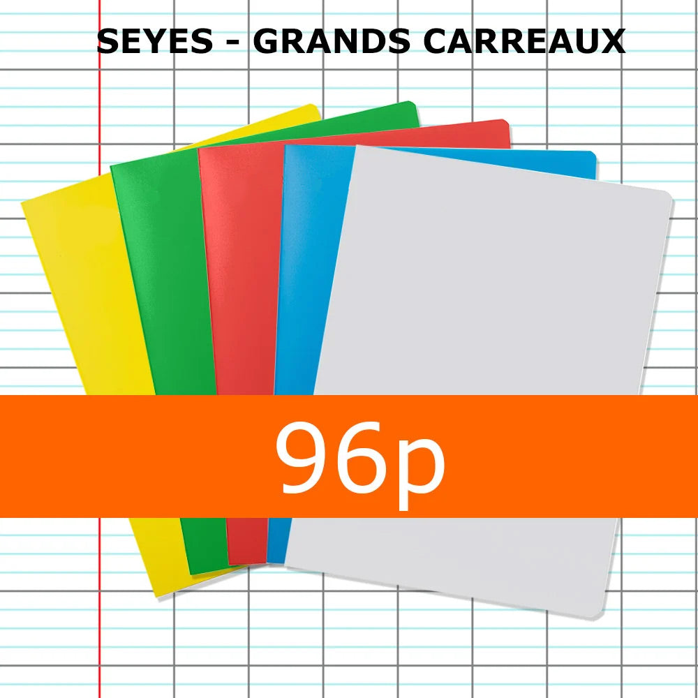 Lot de 5 cahiers polypro GRAPHMATE 24x32 96p grands carreaux Séyès - Bleu Rouge Vert Jaune Incolore