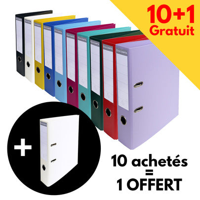 Lot de 10 classeurs à levier EXACOMPTA Extra solide dos 7 cm + 1 classeur OFFERT