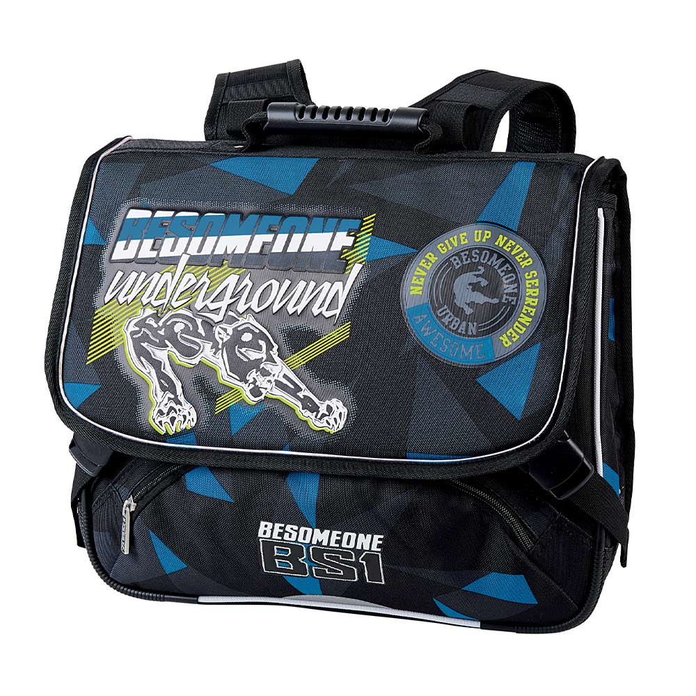 Cartable BESOMEONE 38cm 2 compartiments noir et bleu