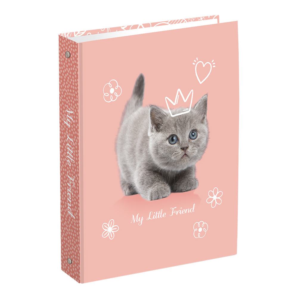 Classeur scolaire A4 Little Friends Chat 4 anneaux rose